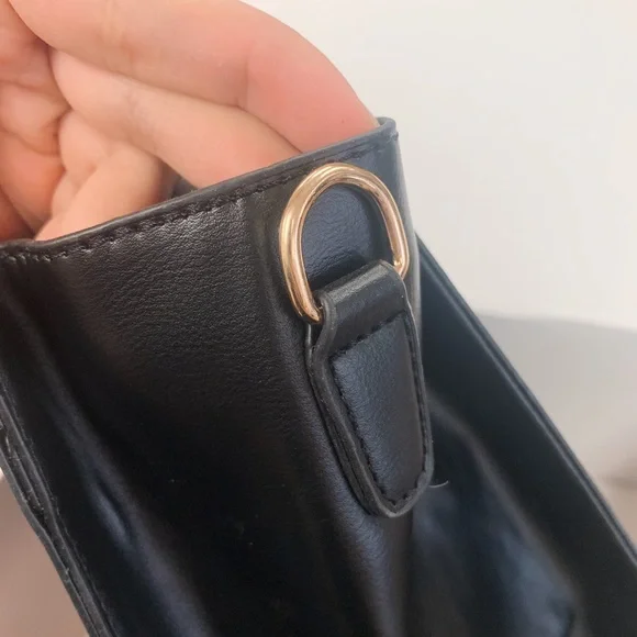 Phantom Top Handle Open Tote Handbag with Zipper Closure in Black Faux Leather - Picture 3 of 5